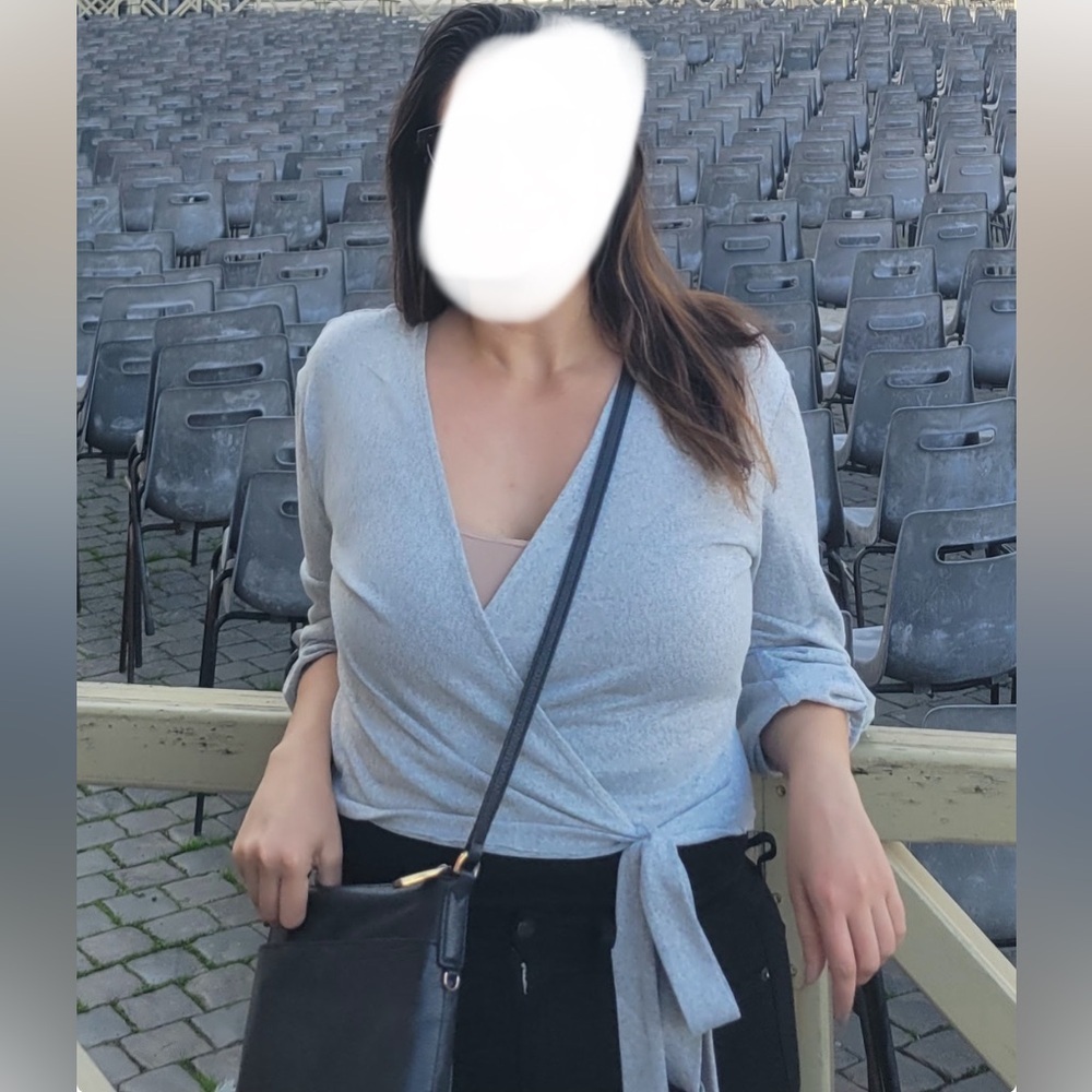 Gray long sleeve wrap tiecrop top size L
